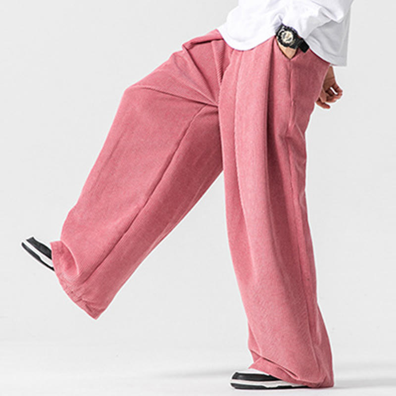 Nimara Ritual Solid Color Cotton Corduroy Men's Wide Leg Pants With Pockets