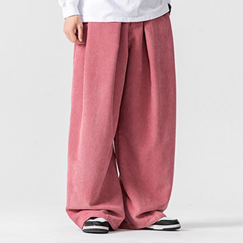 Nimara Ritual Solid Color Cotton Corduroy Men's Wide Leg Pants With Pockets