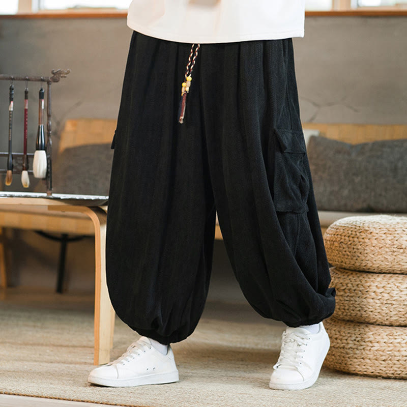 Nimara Ritual Fall Winter Men's Drawstring Chenille Corduroy Cargo Pants With Pockets