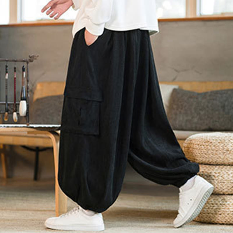 Nimara Ritual Fall Winter Men's Drawstring Chenille Corduroy Cargo Pants With Pockets