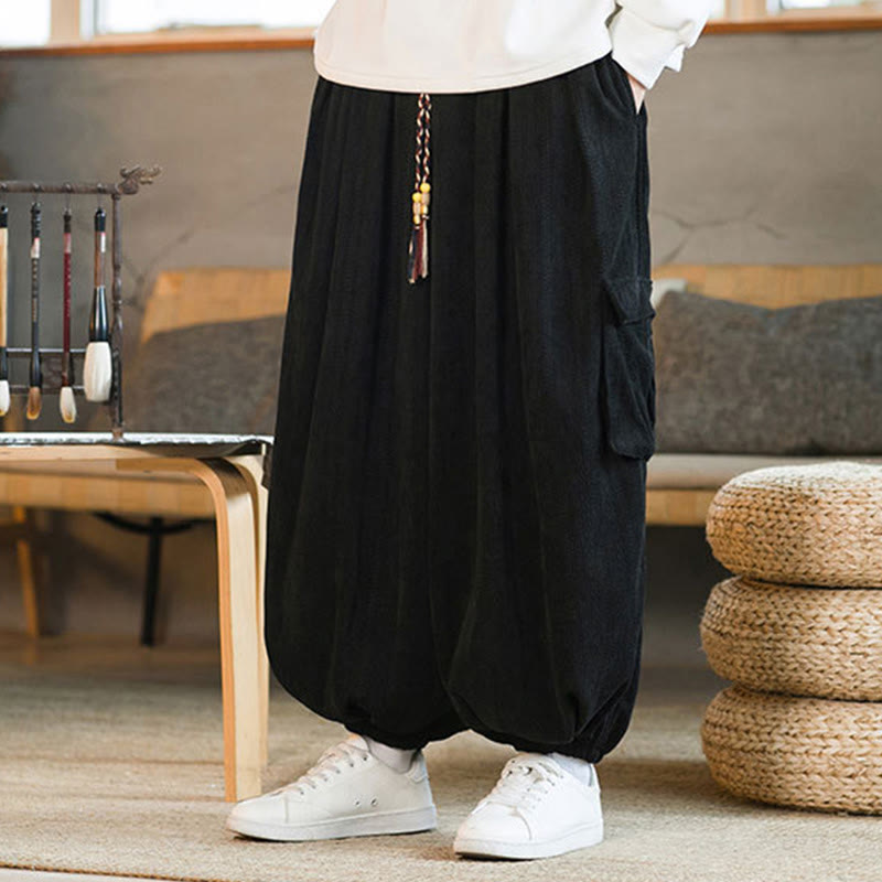 Nimara Ritual Fall Winter Men's Drawstring Chenille Corduroy Cargo Pants With Pockets