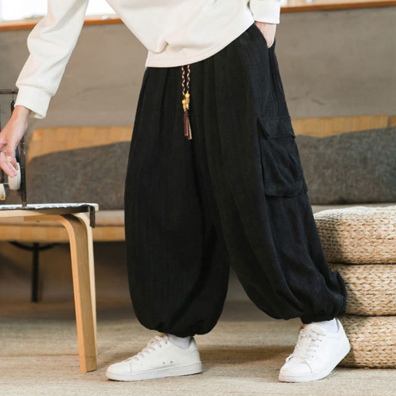 Nimara Ritual Fall Winter Men's Drawstring Chenille Corduroy Cargo Pants With Pockets