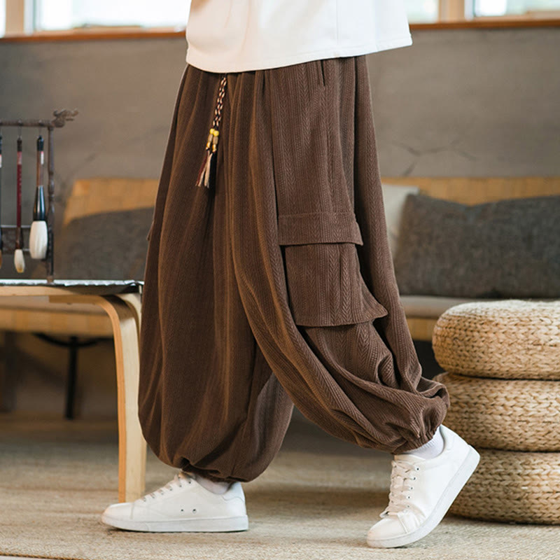 Nimara Ritual Fall Winter Men's Drawstring Chenille Corduroy Cargo Pants With Pockets