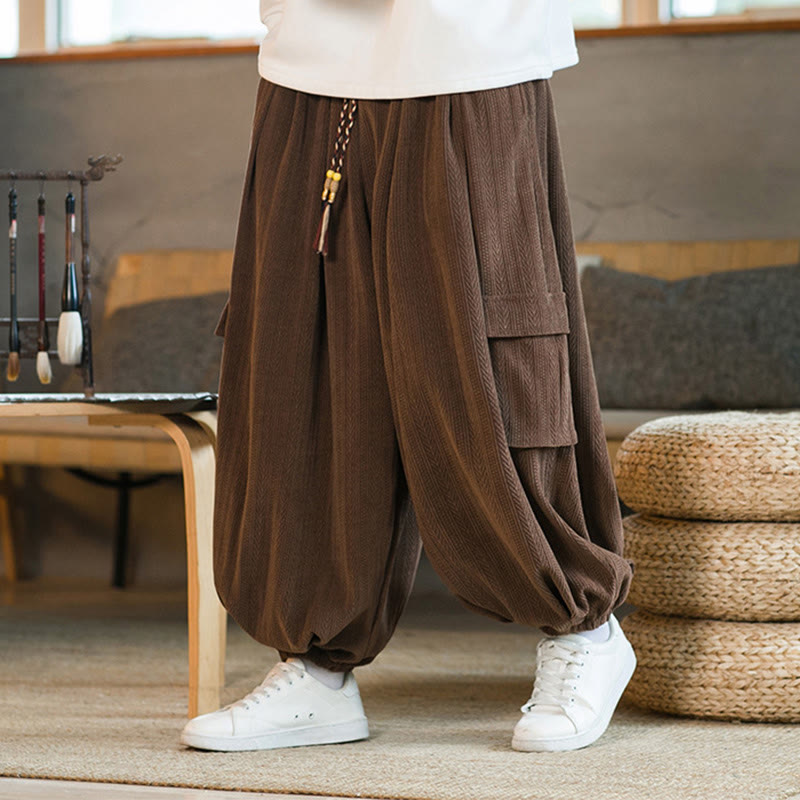Nimara Ritual Fall Winter Men's Drawstring Chenille Corduroy Cargo Pants With Pockets