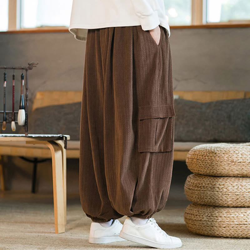 Nimara Ritual Fall Winter Men's Drawstring Chenille Corduroy Cargo Pants With Pockets