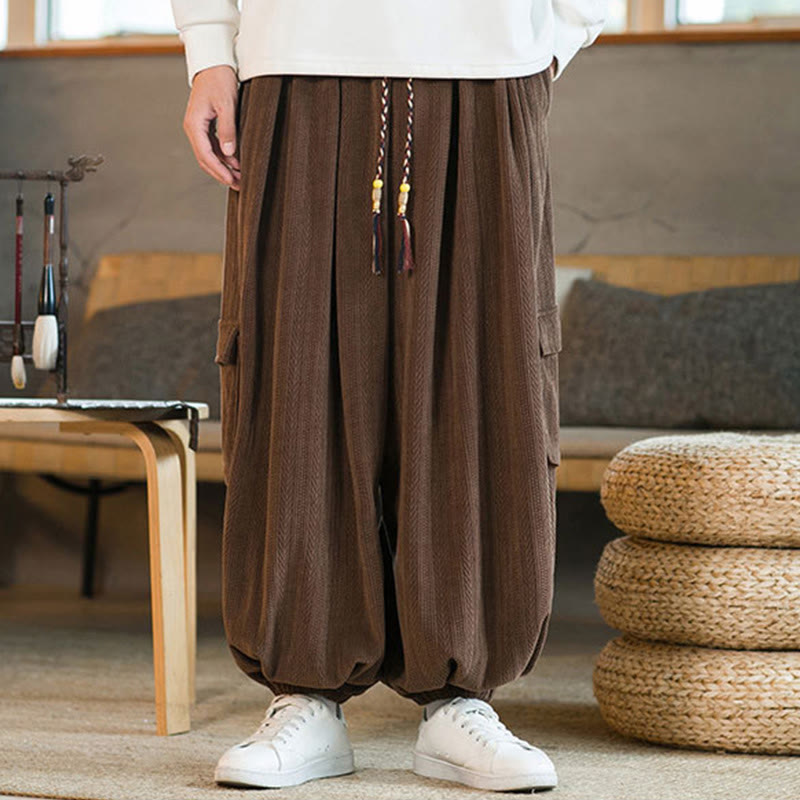 Nimara Ritual Fall Winter Men's Drawstring Chenille Corduroy Cargo Pants With Pockets
