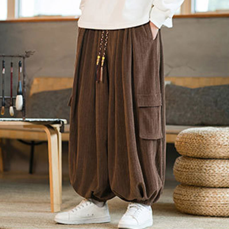Nimara Ritual Fall Winter Men's Drawstring Chenille Corduroy Cargo Pants With Pockets