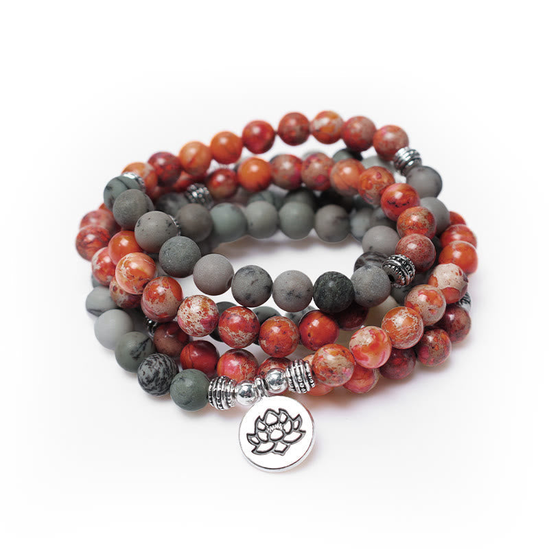 Nimara Ritual 108 Mala Beads Natural Stone Sea Sediment Jasper Lotus Protection Bracelet