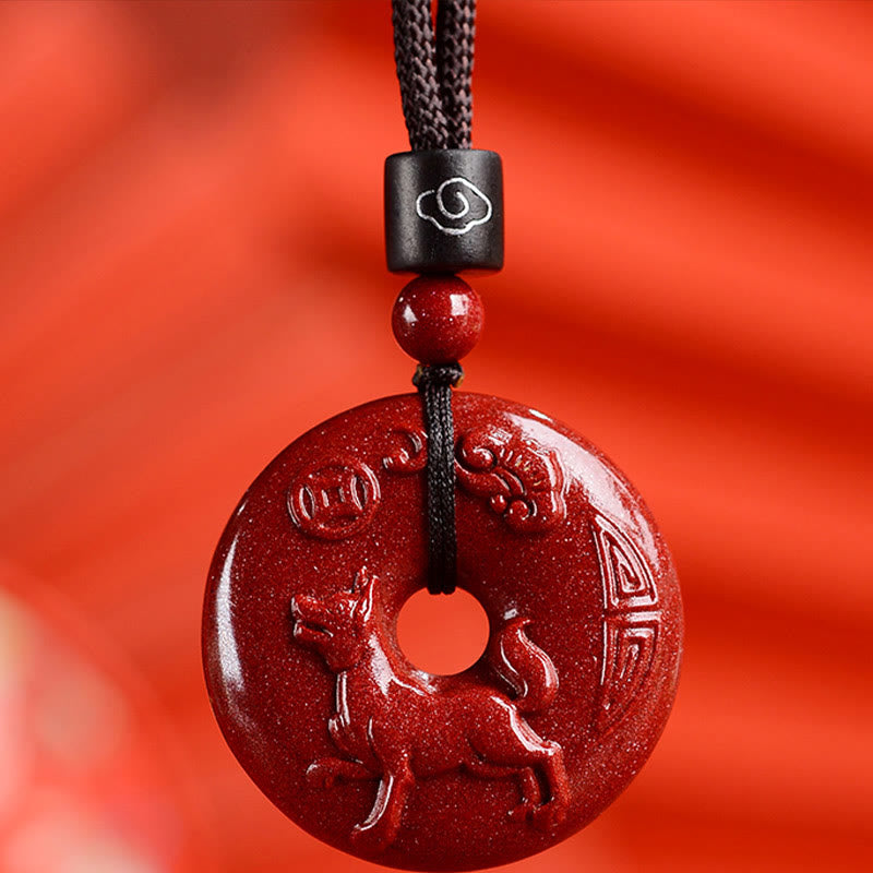 Nimara Ritual Chinese Zodiac Cinnabar Peace Buckle Calm Necklace Pendant