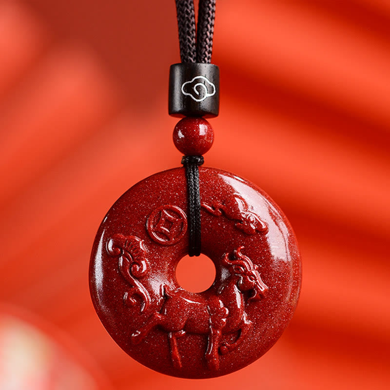 Nimara Ritual Chinese Zodiac Cinnabar Peace Buckle Calm Necklace Pendant