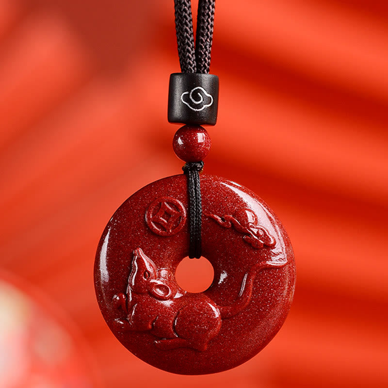 Nimara Ritual Chinese Zodiac Cinnabar Peace Buckle Calm Necklace Pendant