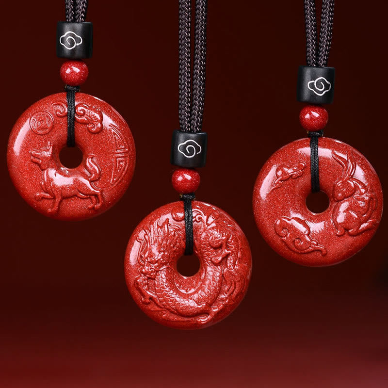 Nimara Ritual Chinese Zodiac Cinnabar Peace Buckle Calm Necklace Pendant