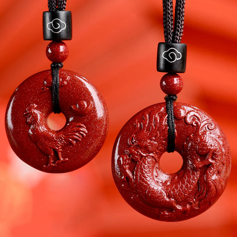 Nimara Ritual Chinese Zodiac Cinnabar Peace Buckle Calm Necklace Pendant