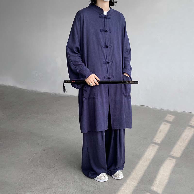 Nimara Ritual 2Pcs Men's Long Sleeve Frog-Button Shirt Pants Meditation Zen Cotton Clothing Set