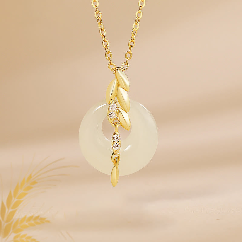 Nimara Ritual Hetian Jade 925 Sterling Silver Wheat Luck Necklace Pendant