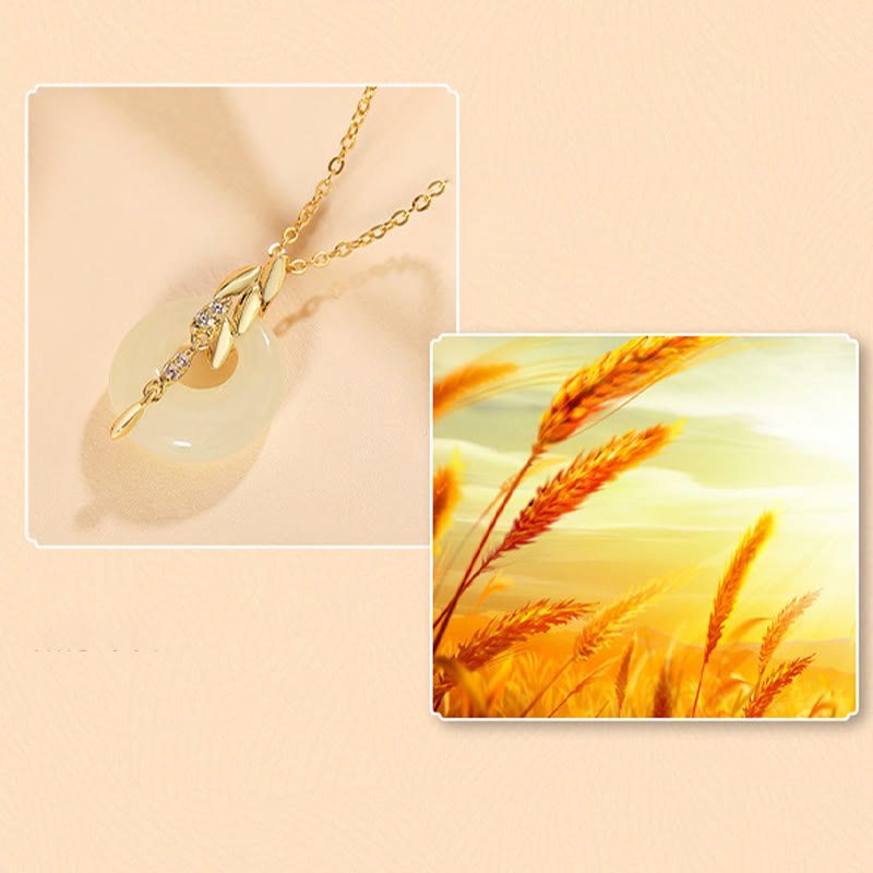 Nimara Ritual Hetian Jade 925 Sterling Silver Wheat Luck Necklace Pendant