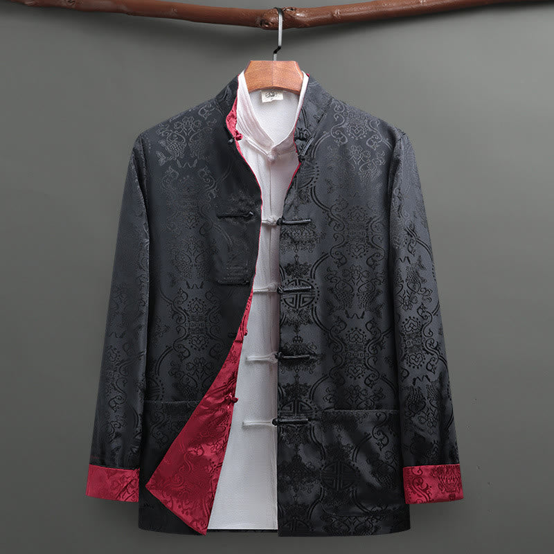 Nimara Ritual Men's Frog-Button Tang Suit Koi Fish Pattern Long Sleeve Shirt With Pockets
