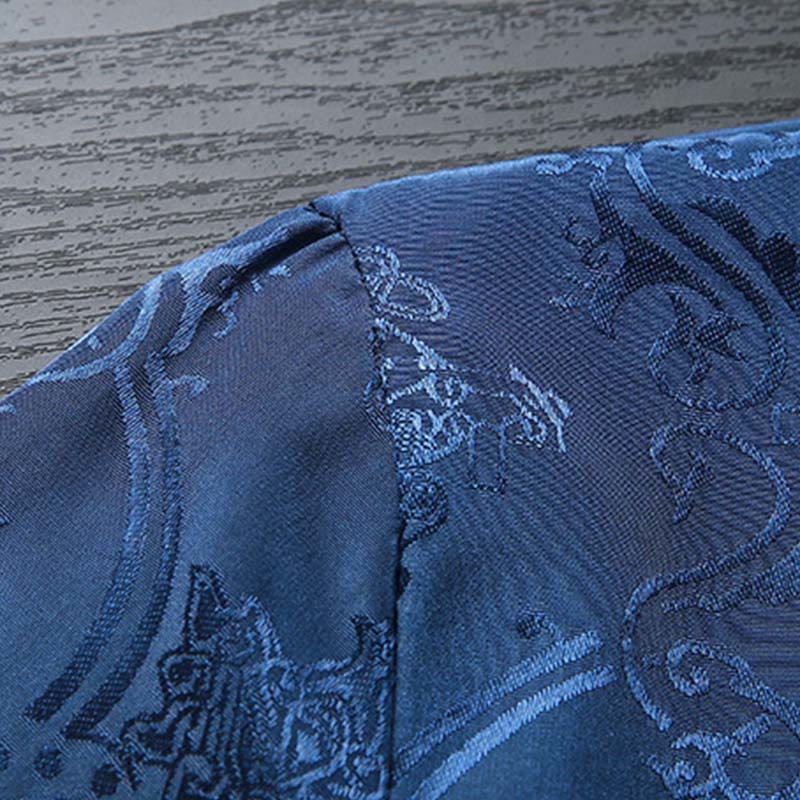 Nimara Ritual Men's Frog-Button Tang Suit Koi Fish Pattern Long Sleeve Shirt With Pockets