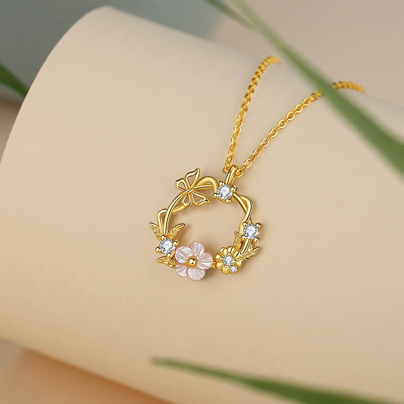 Nimara Ritual 925 Sterling Silver Cubic Zirconia Shell Butterfly Peach Blossom Blessing Necklace Pendant