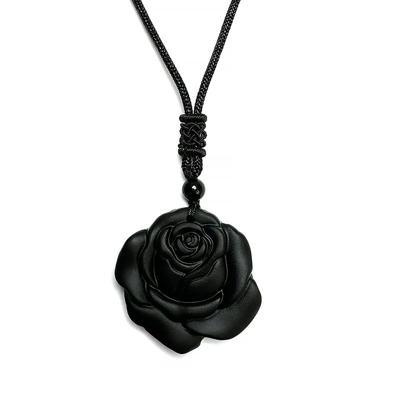 Nimara Ritual Black Obsidian String Black Rose Purification Necklace Pendant