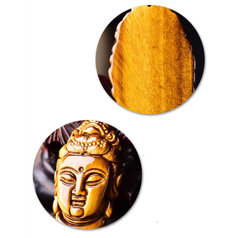 Nimara Ritual Tiger Eye Kwan Yin Avalokitesvara Head String Strength Necklace Pendant