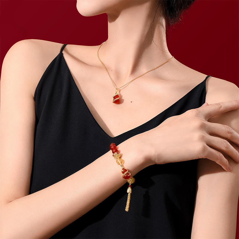 Nimara Ritual Red Agate Year Of The Snake Gourd Luck Bracelet Necklace Pendant