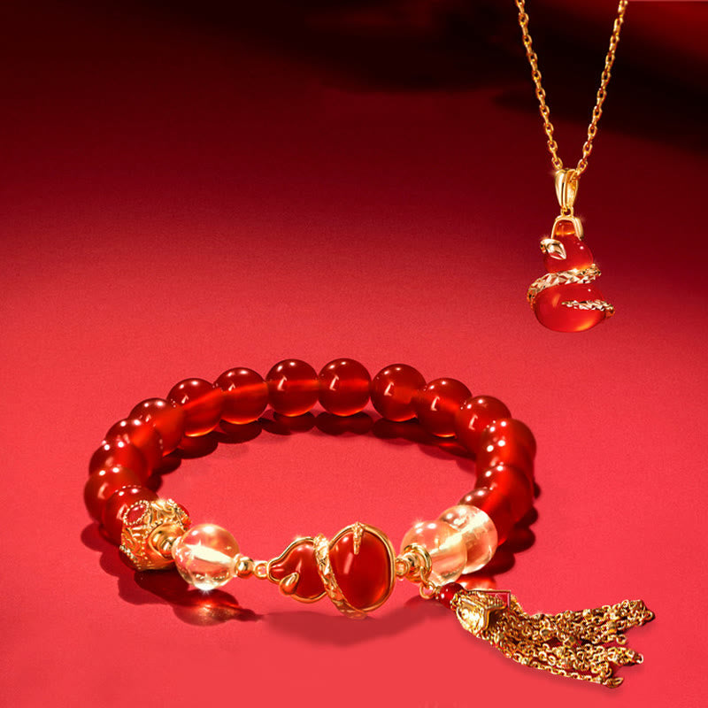 Nimara Ritual Red Agate Year Of The Snake Gourd Luck Bracelet Necklace Pendant