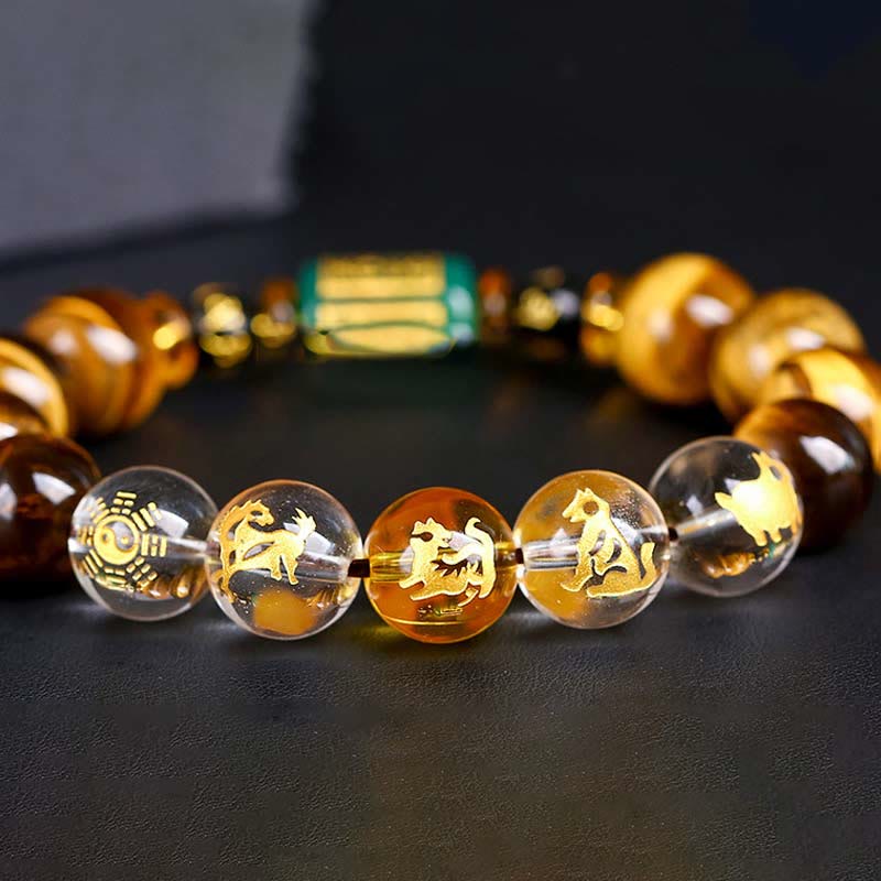 Nimara Ritual Chinese Zodiac Tiger Eye White Crystal Courage Bracelet