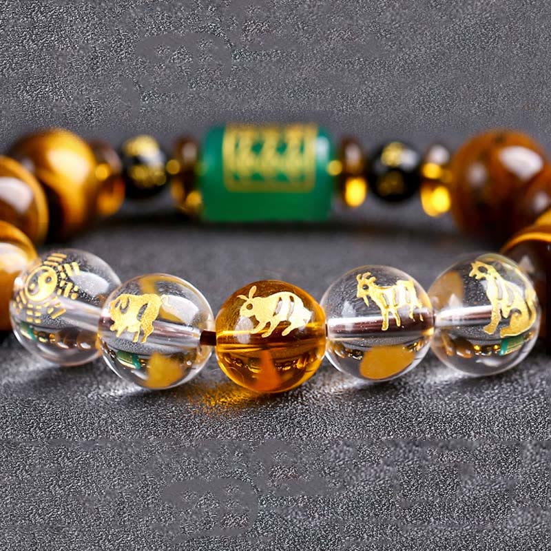 Nimara Ritual Chinese Zodiac Tiger Eye White Crystal Courage Bracelet
