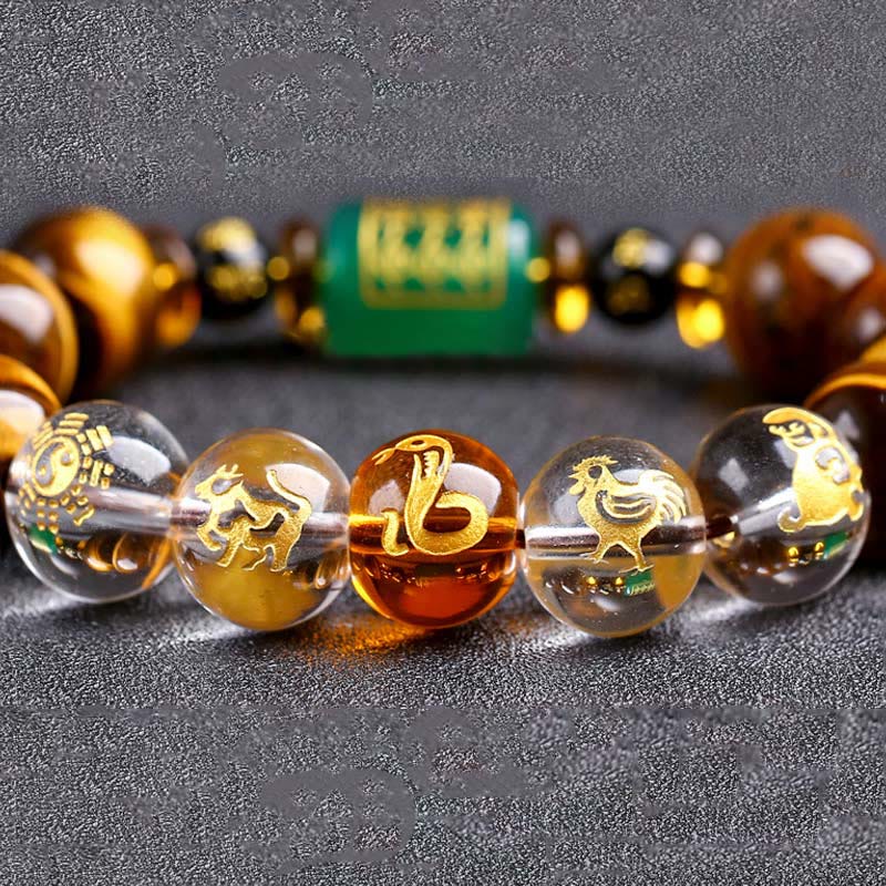 Nimara Ritual Chinese Zodiac Tiger Eye White Crystal Courage Bracelet