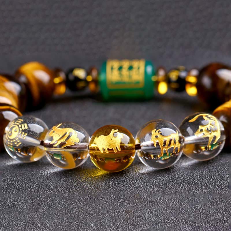 Nimara Ritual Chinese Zodiac Tiger Eye White Crystal Courage Bracelet