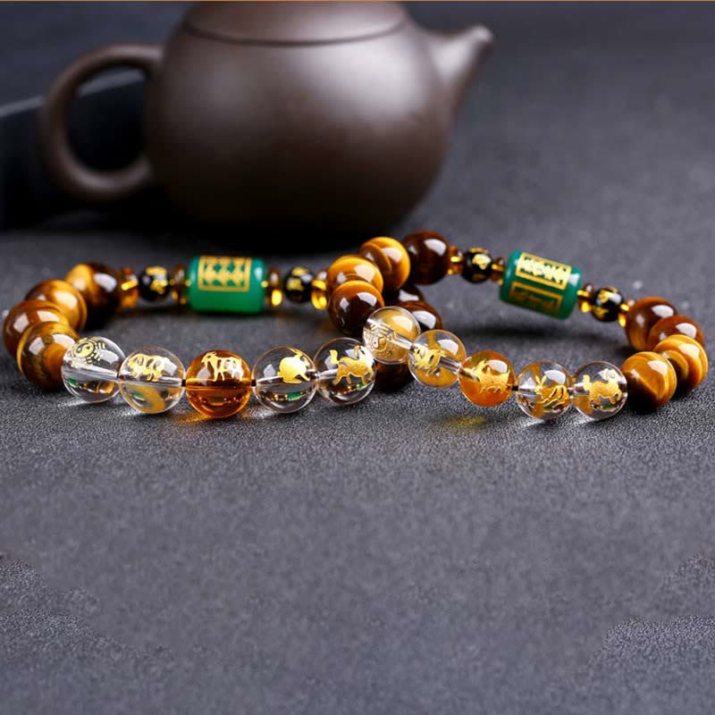 Nimara Ritual Chinese Zodiac Tiger Eye White Crystal Courage Bracelet