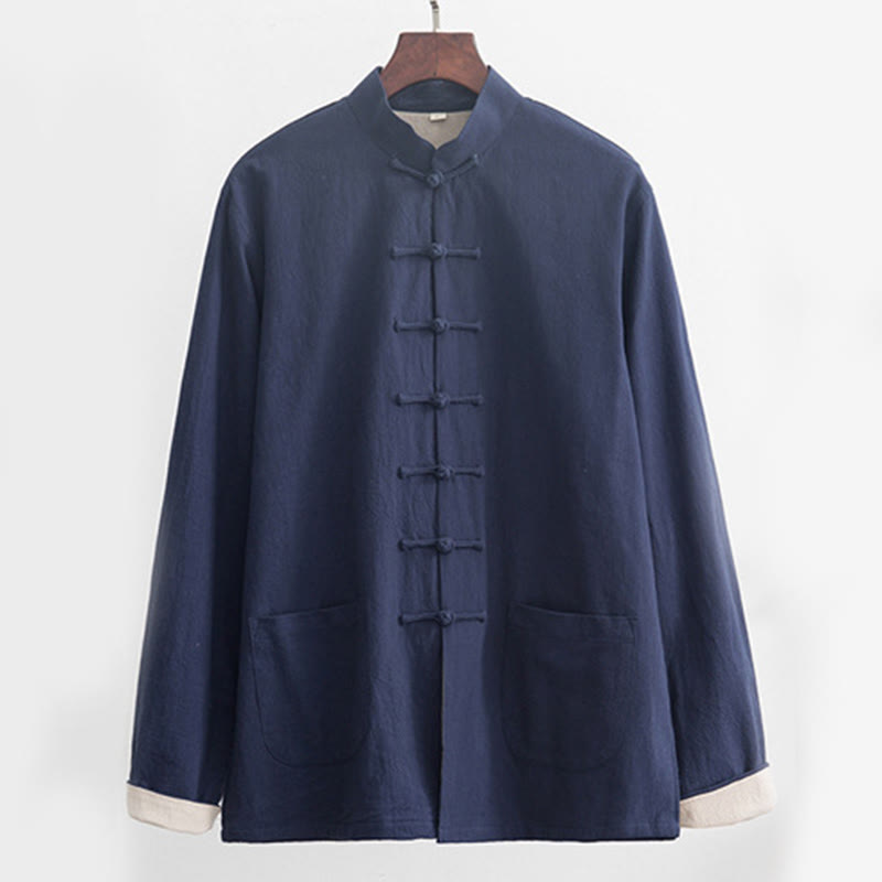 Nimara Ritual 2Pcs Zen Tang Suit Men's Linen Frog-Button Long Sleeve Shirt Pants Set