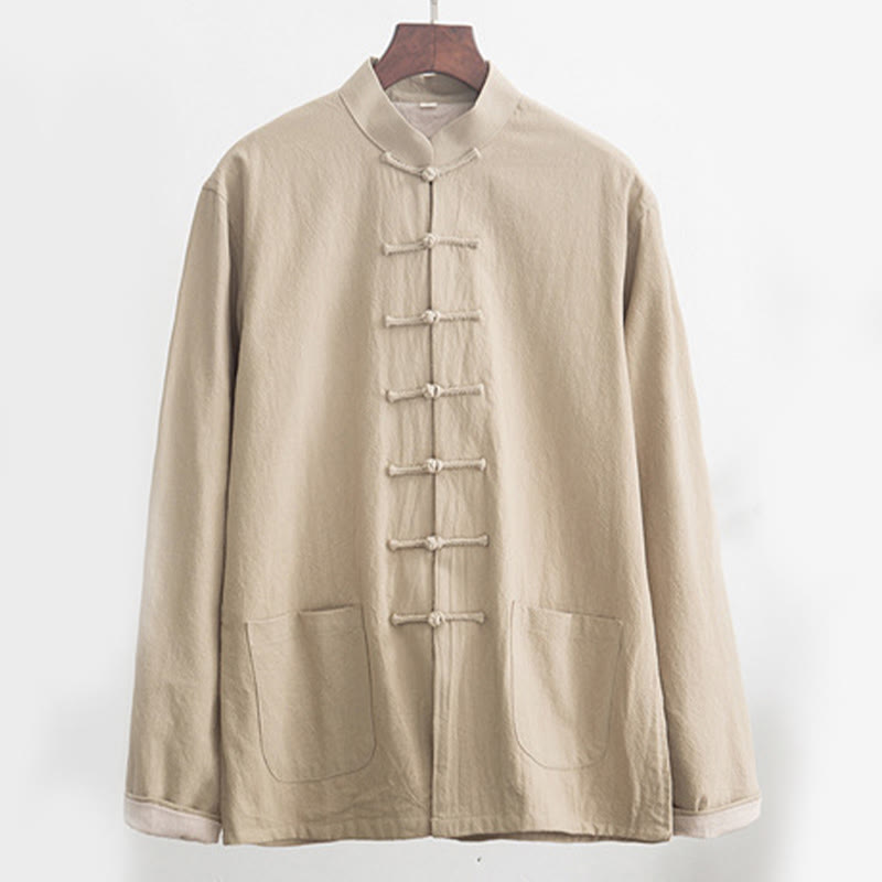Nimara Ritual 2Pcs Zen Tang Suit Men's Linen Frog-Button Long Sleeve Shirt Pants Set