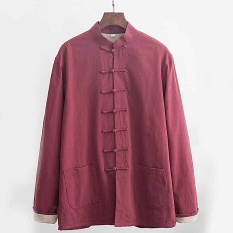 Nimara Ritual 2Pcs Zen Tang Suit Men's Linen Frog-Button Long Sleeve Shirt Pants Set