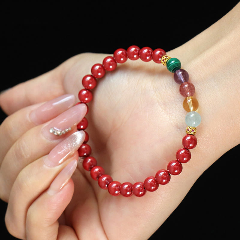 Nimara Ritual Cinnabar Aquamarine Citrine Strawberry Quartz Amethyst Malachite Blessing Bracelet