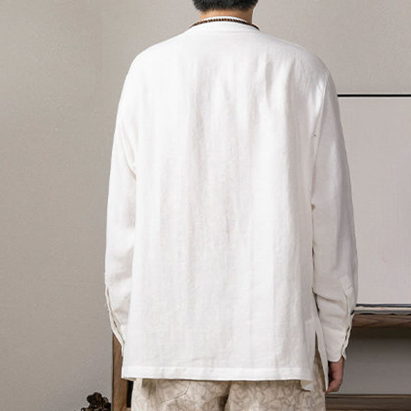 Nimara Ritual V-Neck Men's Linen Long Sleeve Shirt Zen Clothing