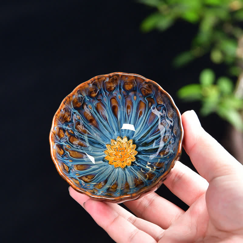 Nimara Ritual Lotus Peacock Dragon Phoenix Koi Fish Ceramic Teacup Inlaid Tea Cups 120ml