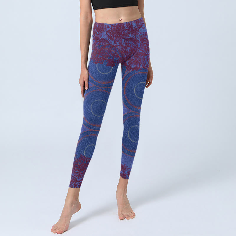 Nimara Ritual Purple Compass Mandala Flower Print Gym Fitness Leggings Women's Yoga Pants