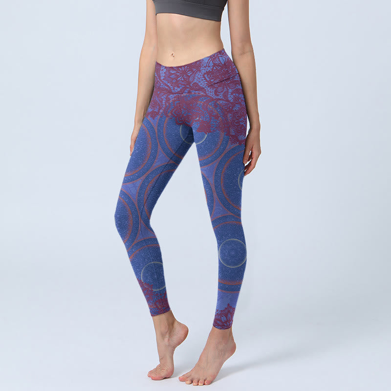 Nimara Ritual Purple Compass Mandala Flower Print Gym Fitness Leggings Women's Yoga Pants