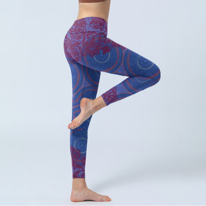 Nimara Ritual Purple Compass Mandala Flower Print Gym Fitness Leggings Women's Yoga Pants