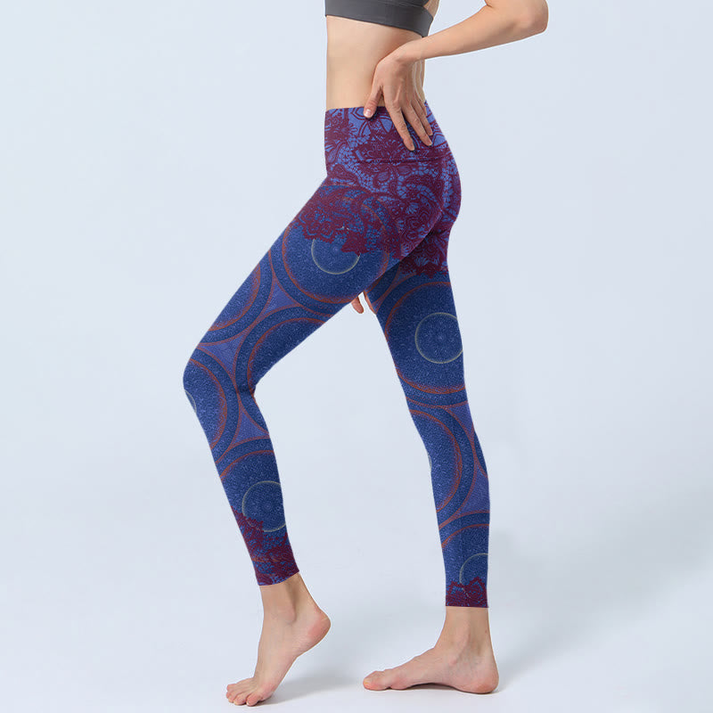 Nimara Ritual Purple Compass Mandala Flower Print Gym Fitness Leggings Women's Yoga Pants