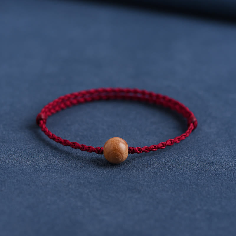 Nimara Ritual Natural Peach Wood Bead Ward Off Evil Spirits Braided Bracelet