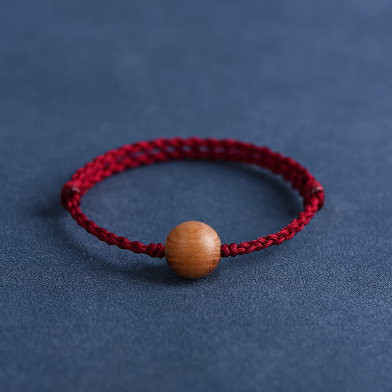 Nimara Ritual Natural Peach Wood Bead Ward Off Evil Spirits Braided Bracelet