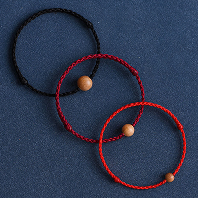 Nimara Ritual Natural Peach Wood Bead Ward Off Evil Spirits Braided Bracelet