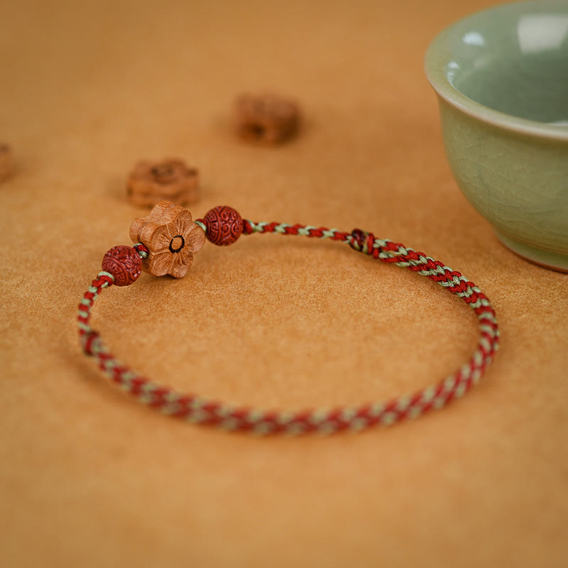 Nimara Ritual Peach Wood Small Peach Blossom Cinnabar Wealth String Bracelet Anklet