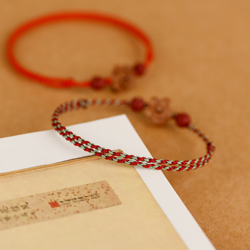 Nimara Ritual Peach Wood Small Peach Blossom Cinnabar Wealth String Bracelet Anklet