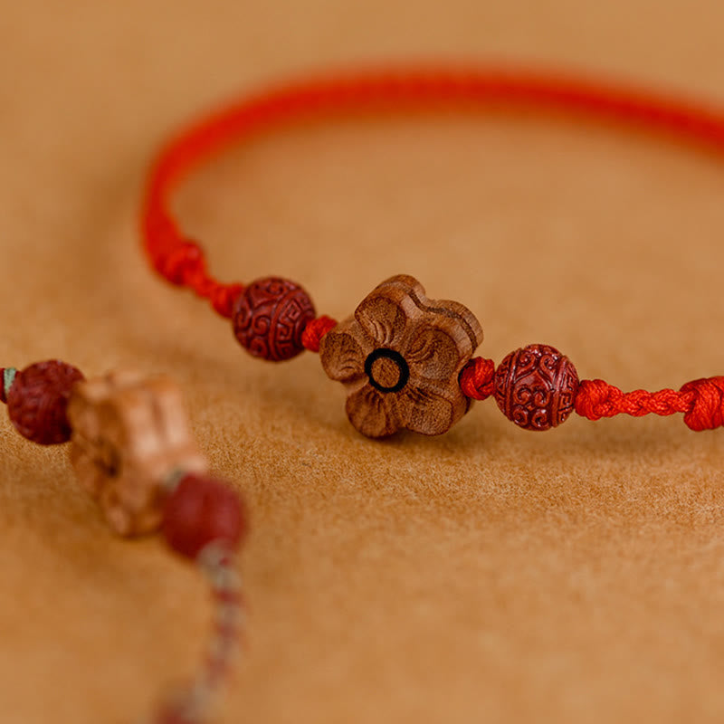 Nimara Ritual Peach Wood Small Peach Blossom Cinnabar Wealth String Bracelet Anklet