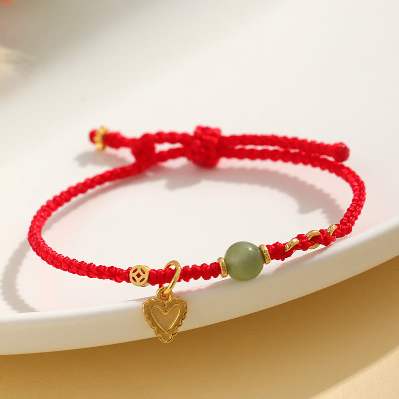 Nimara Ritual 925 Sterling Silver Hetian Jade Bead Copper Coin Love Heart Charm Luck Bracelet