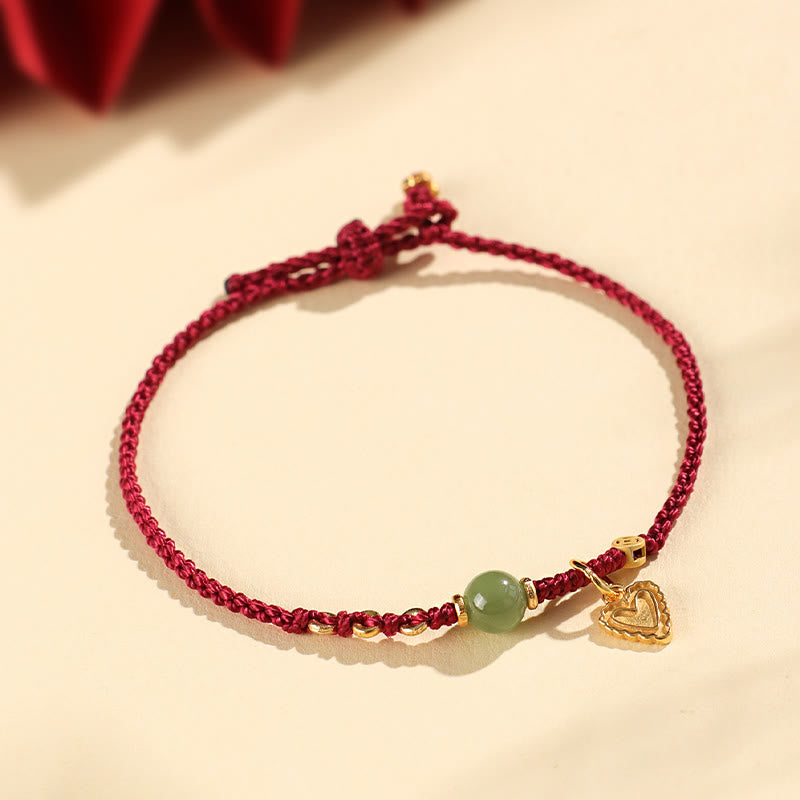 Nimara Ritual 925 Sterling Silver Hetian Jade Bead Copper Coin Love Heart Charm Luck Bracelet
